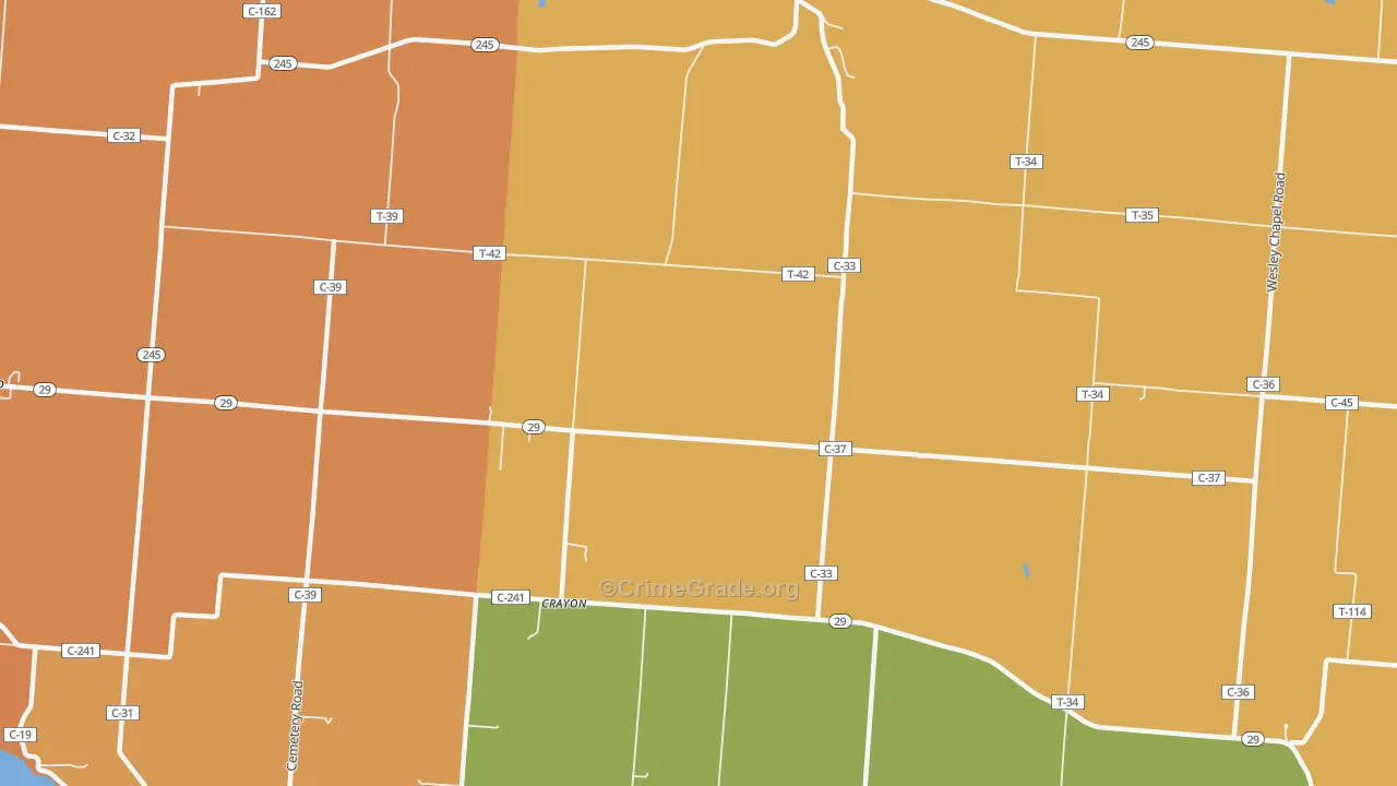 Crayon, OH Map of Robbery Rates