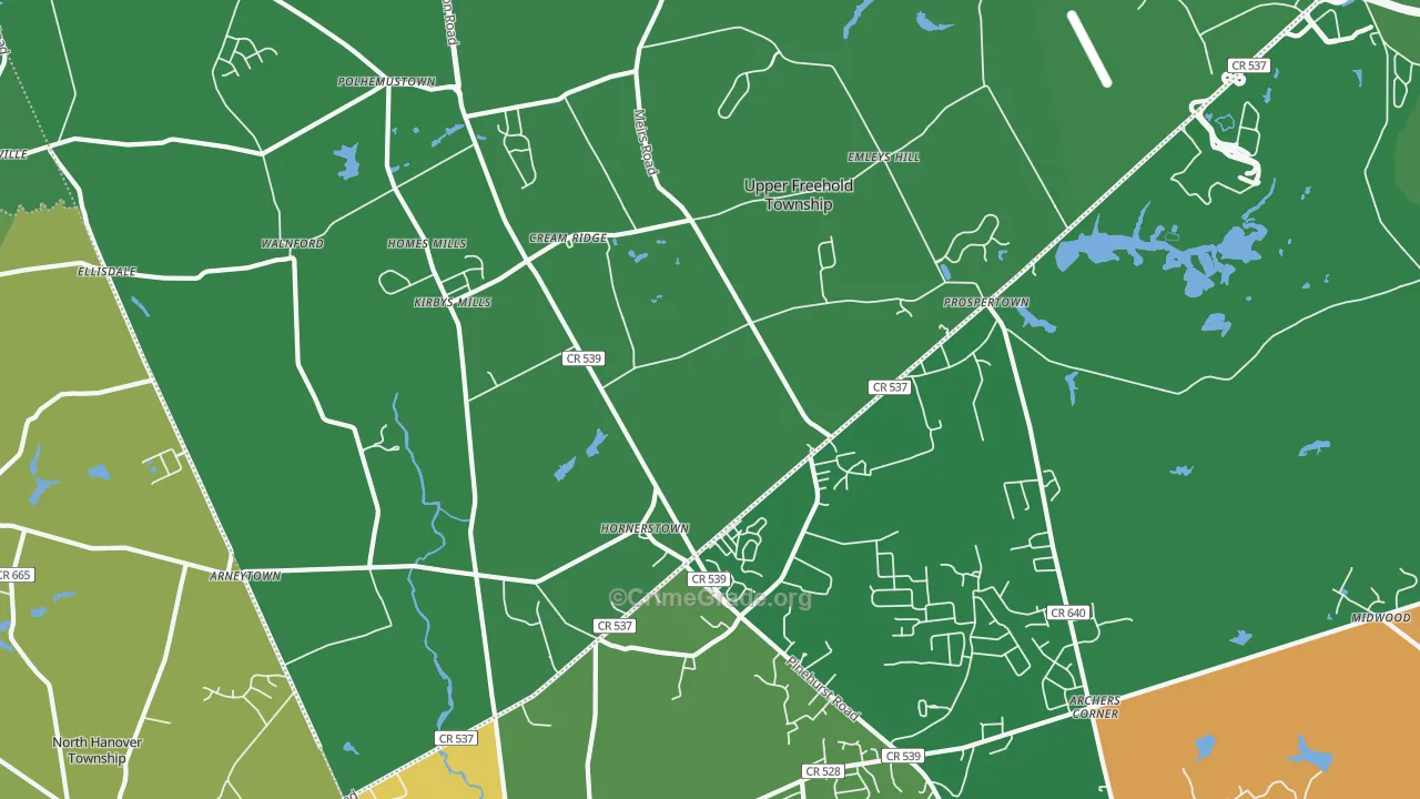 Cream Ridge, NJ Map of Robbery Rates
