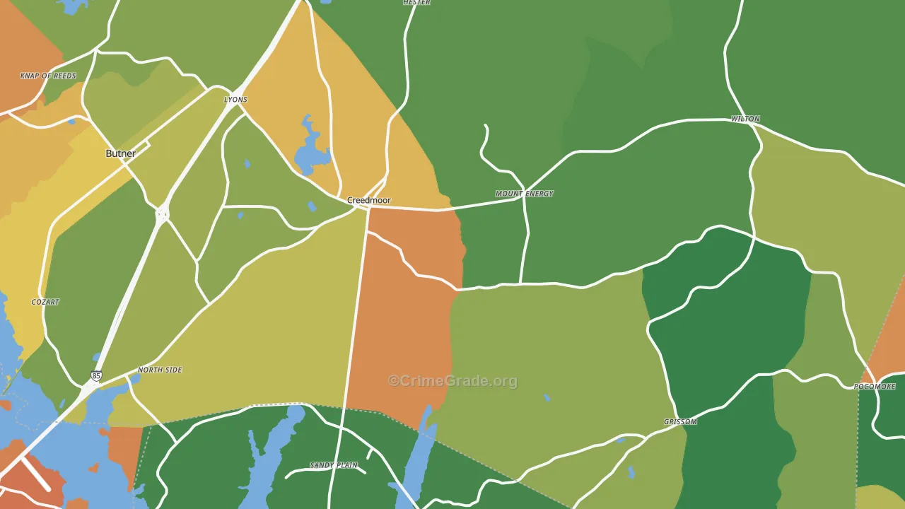 Creedmoor, NC Map of Robbery Rates