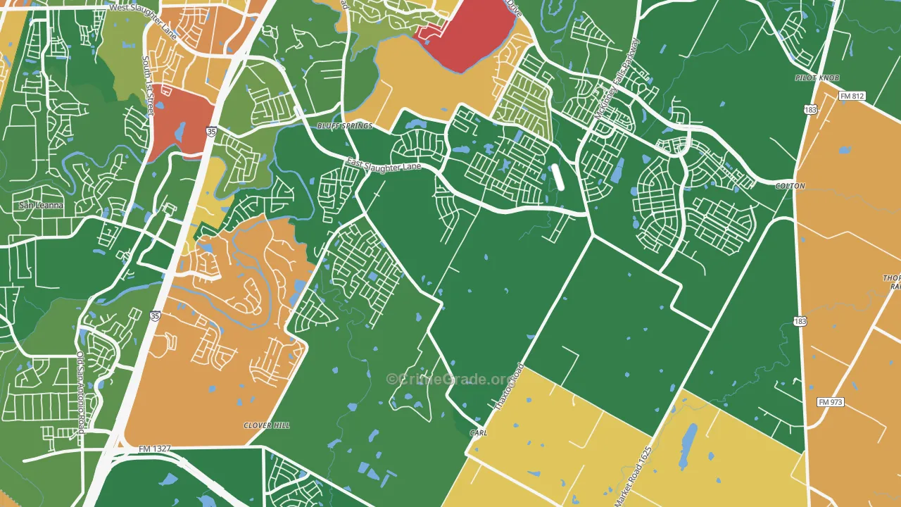Creedmoor, TX Map of Robbery Rates