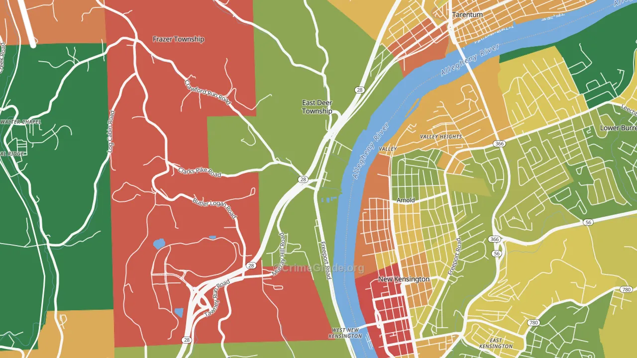 Creighton, PA Map of Robbery Rates