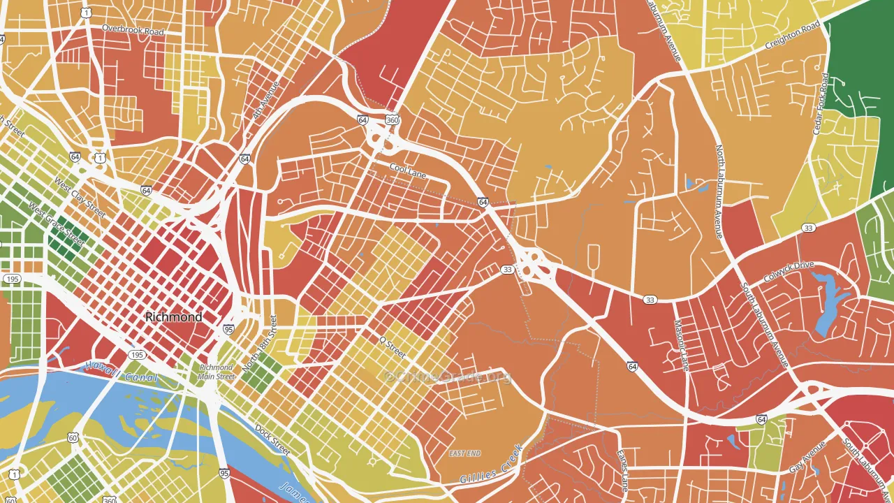 Creighton, Richmond, VA Map of Robbery Rates