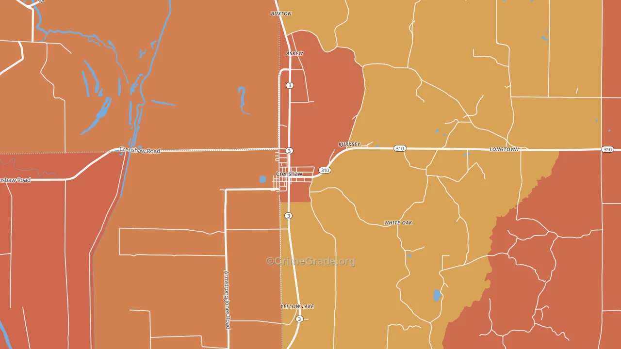 Crenshaw, MS Map of Robbery Rates