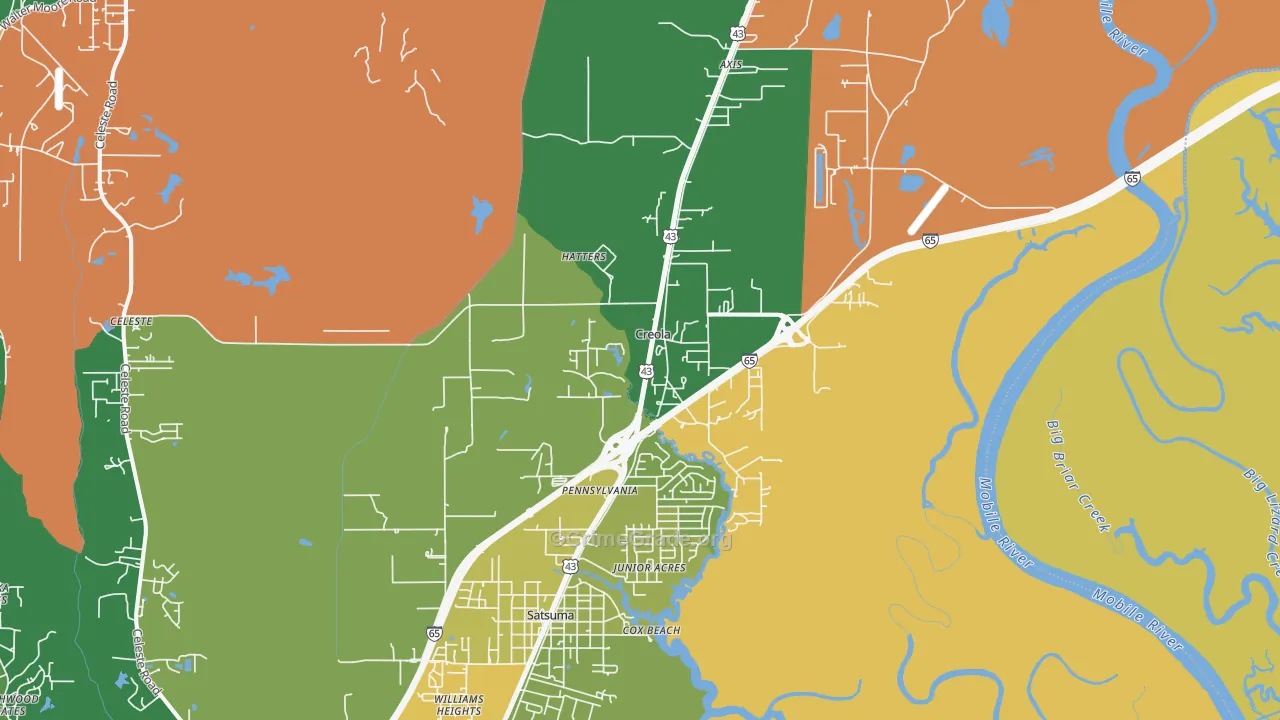 Creola, AL Map of Robbery Rates