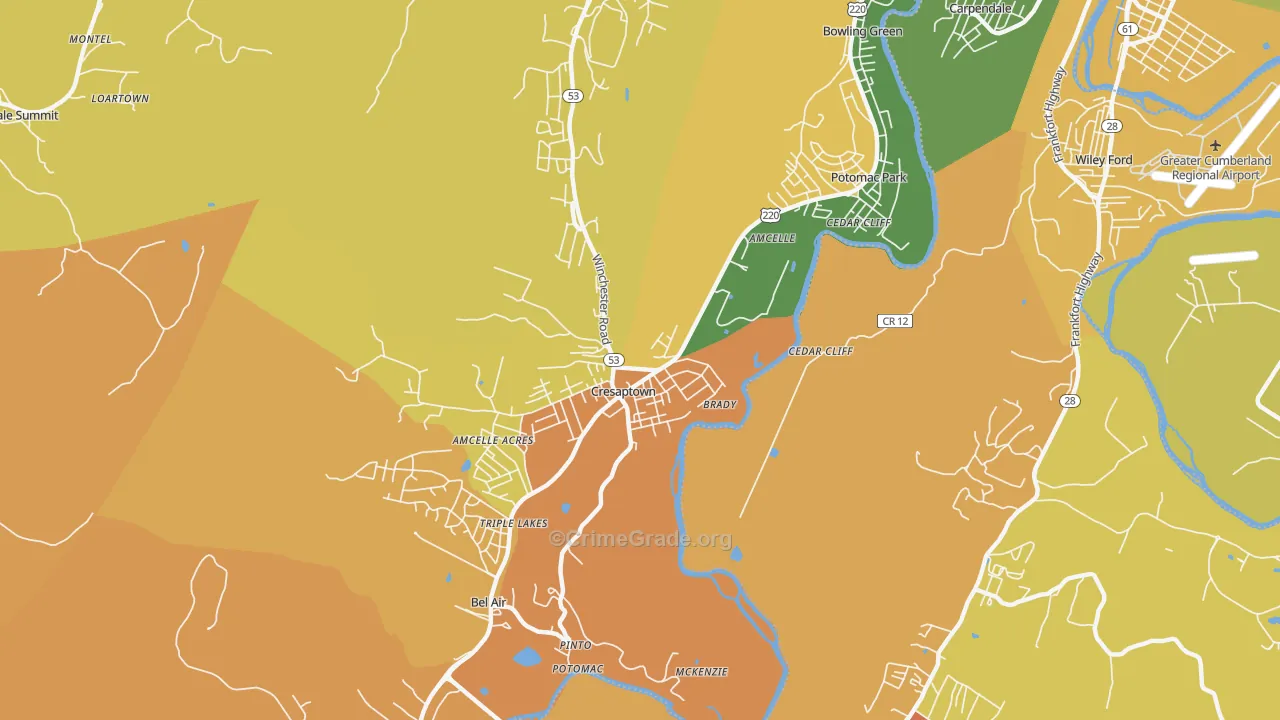 Cresaptown, MD Map of Robbery Rates