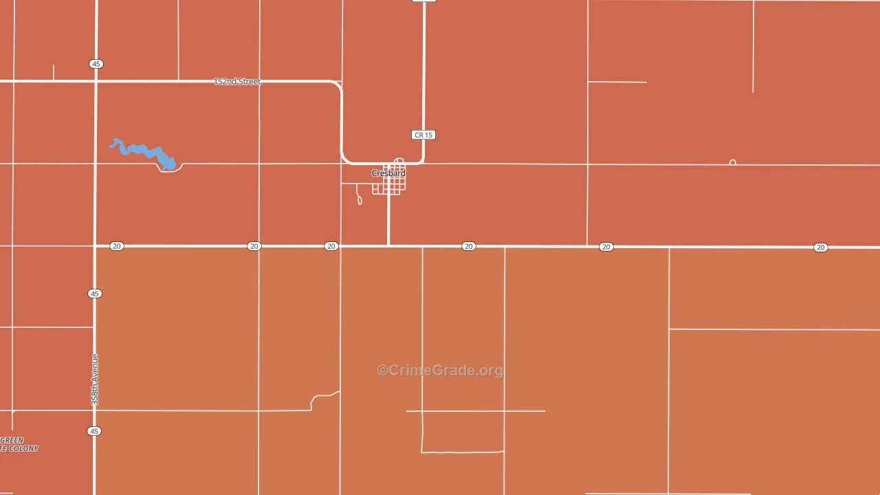 Cresbard, SD Map of Robbery Rates