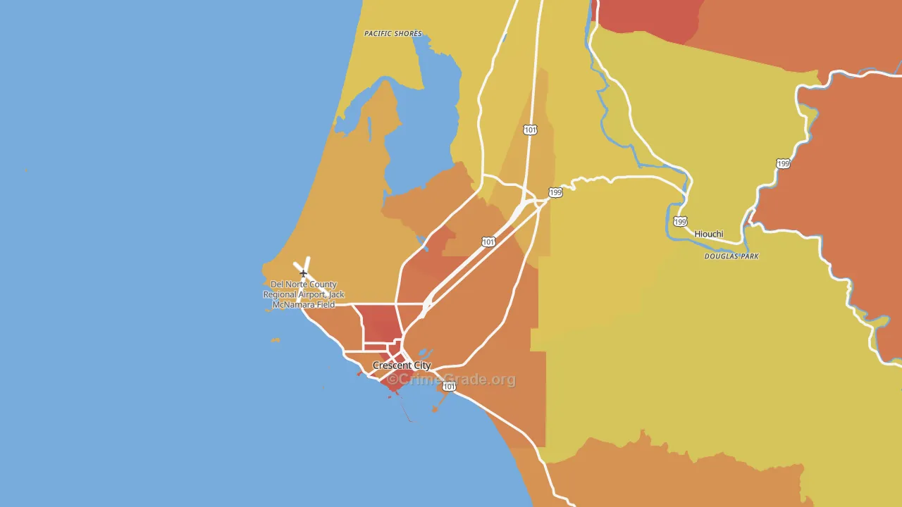 Crescent City, CA Map of Robbery Rates