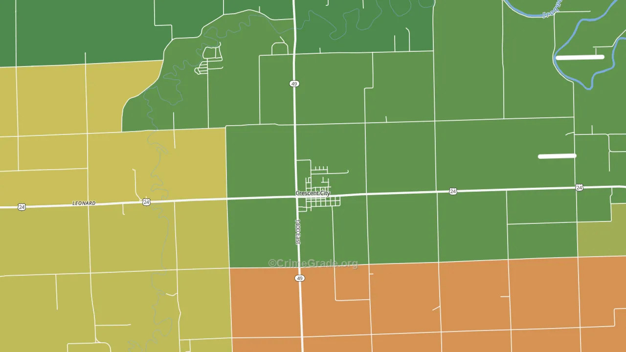 Crescent City, IL Map of Robbery Rates