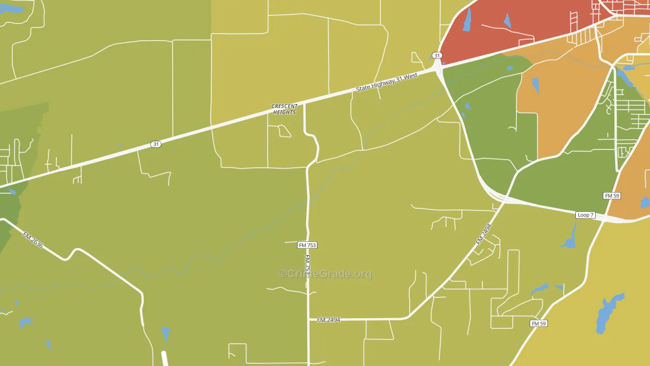 Crescent Heights, TX Map of Robbery Rates