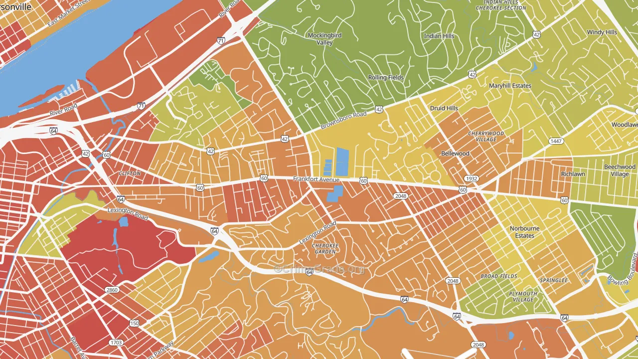 Crescent Hill, Louisville, KY Map of Robbery Rates