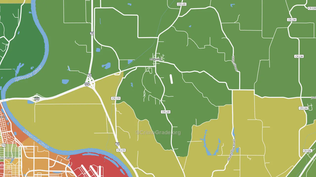 Crescent, IA Map of Robbery Rates
