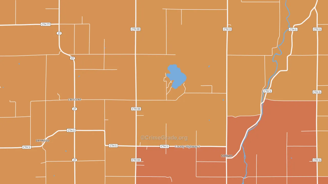Crescent, WI Map of Robbery Rates