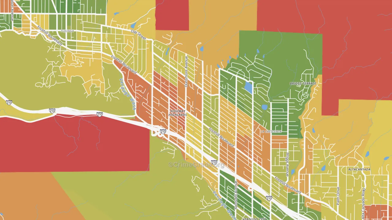 Crescenta Highlands, La Crescenta, CA Map of Robbery Rates