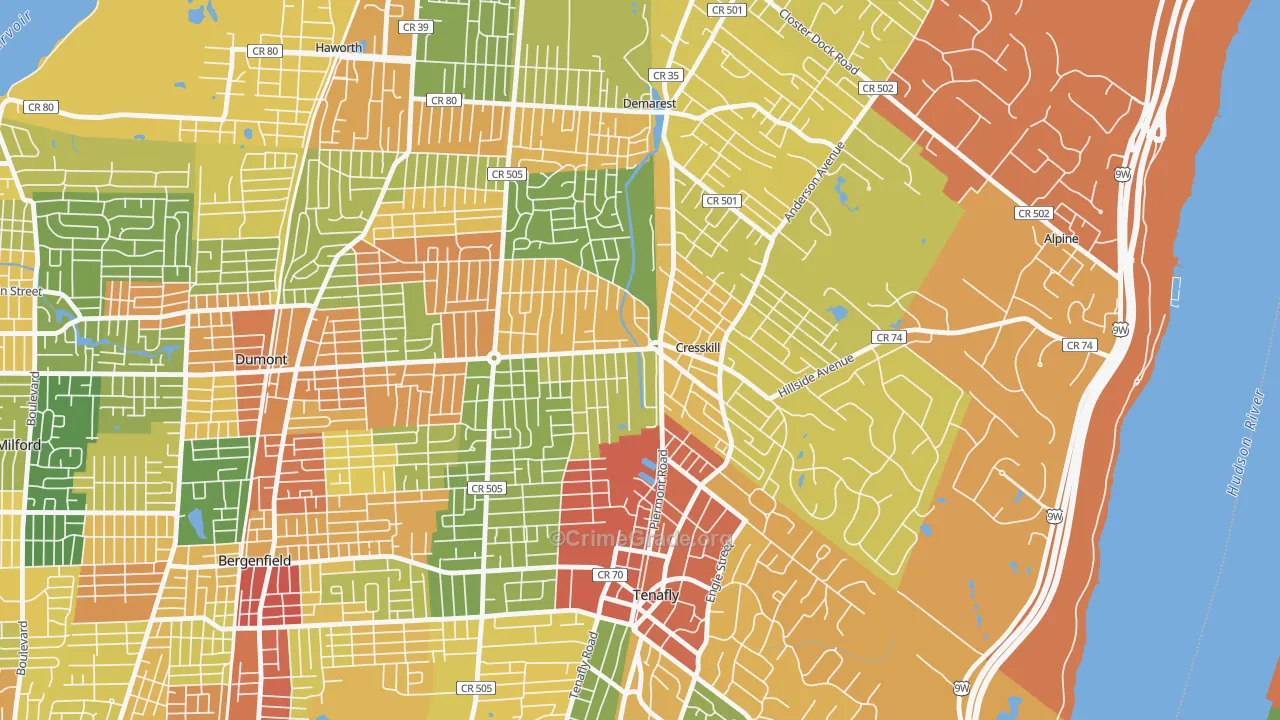 Cresskill, NJ Map of Robbery Rates