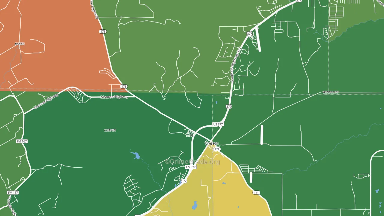 Cresson, TX Map of Robbery Rates