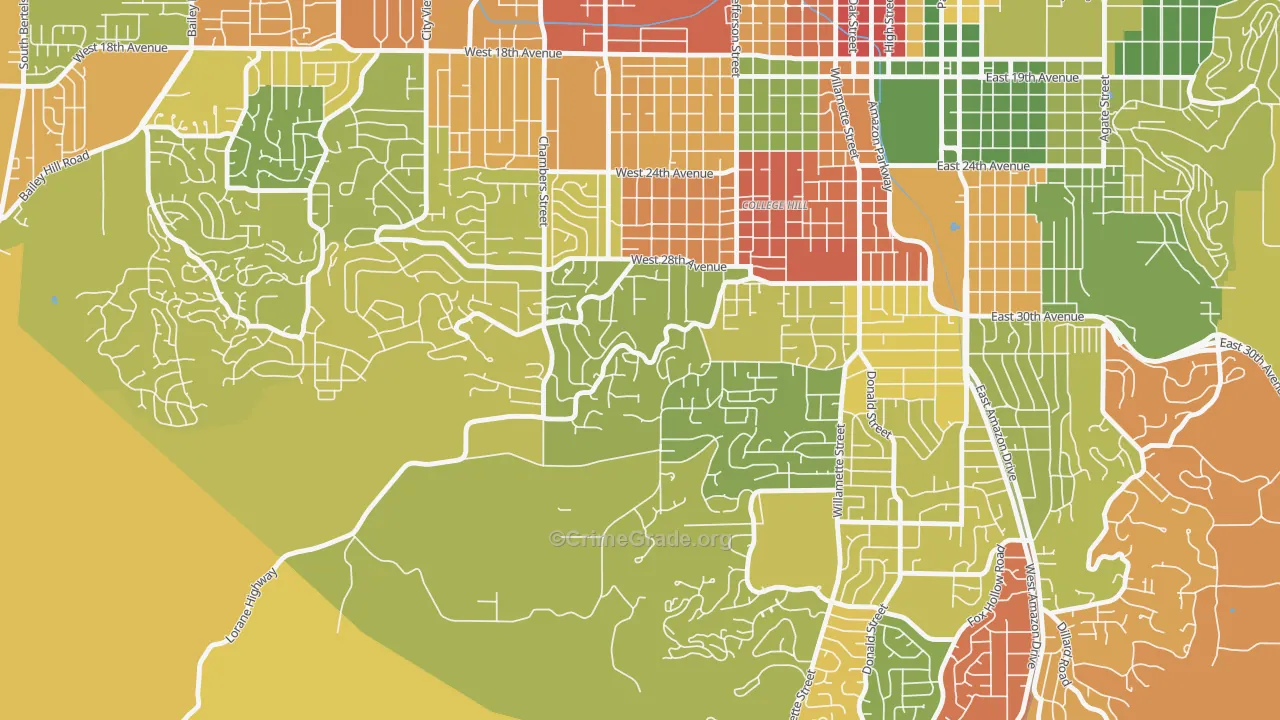 Crest Drive, Eugene, OR Map of Robbery Rates