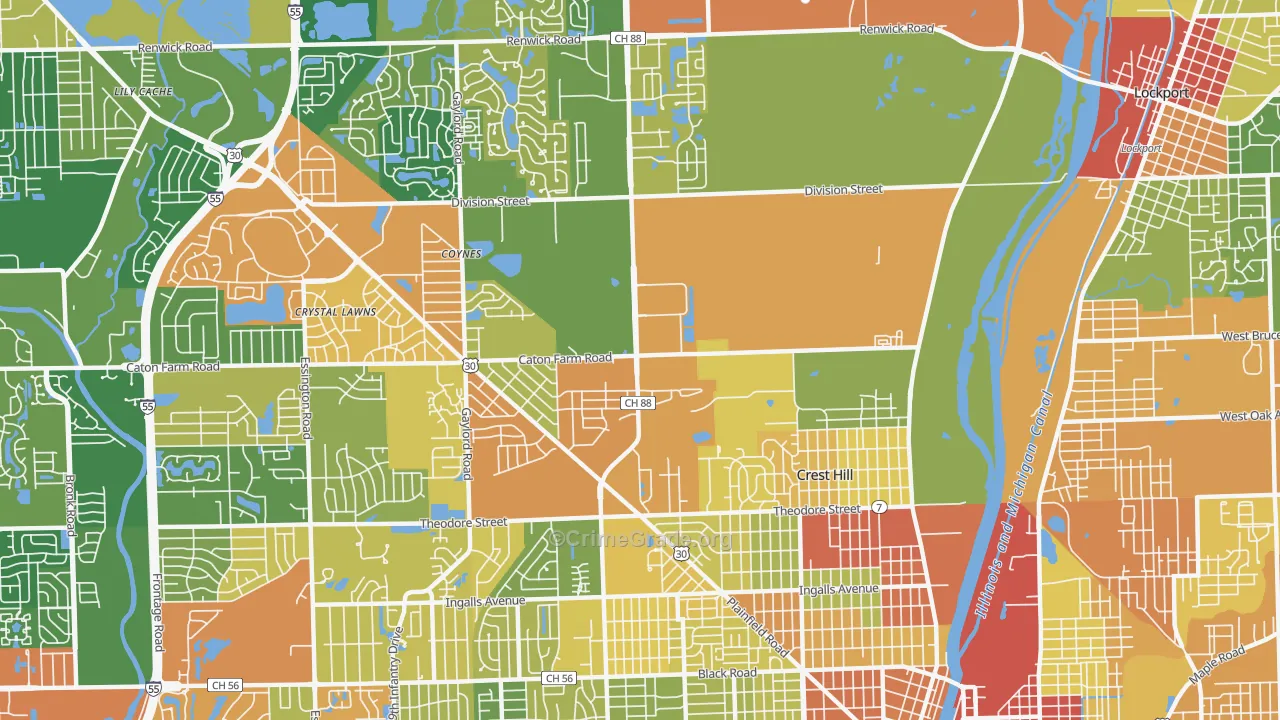 Crest Hill, IL Map of Robbery Rates