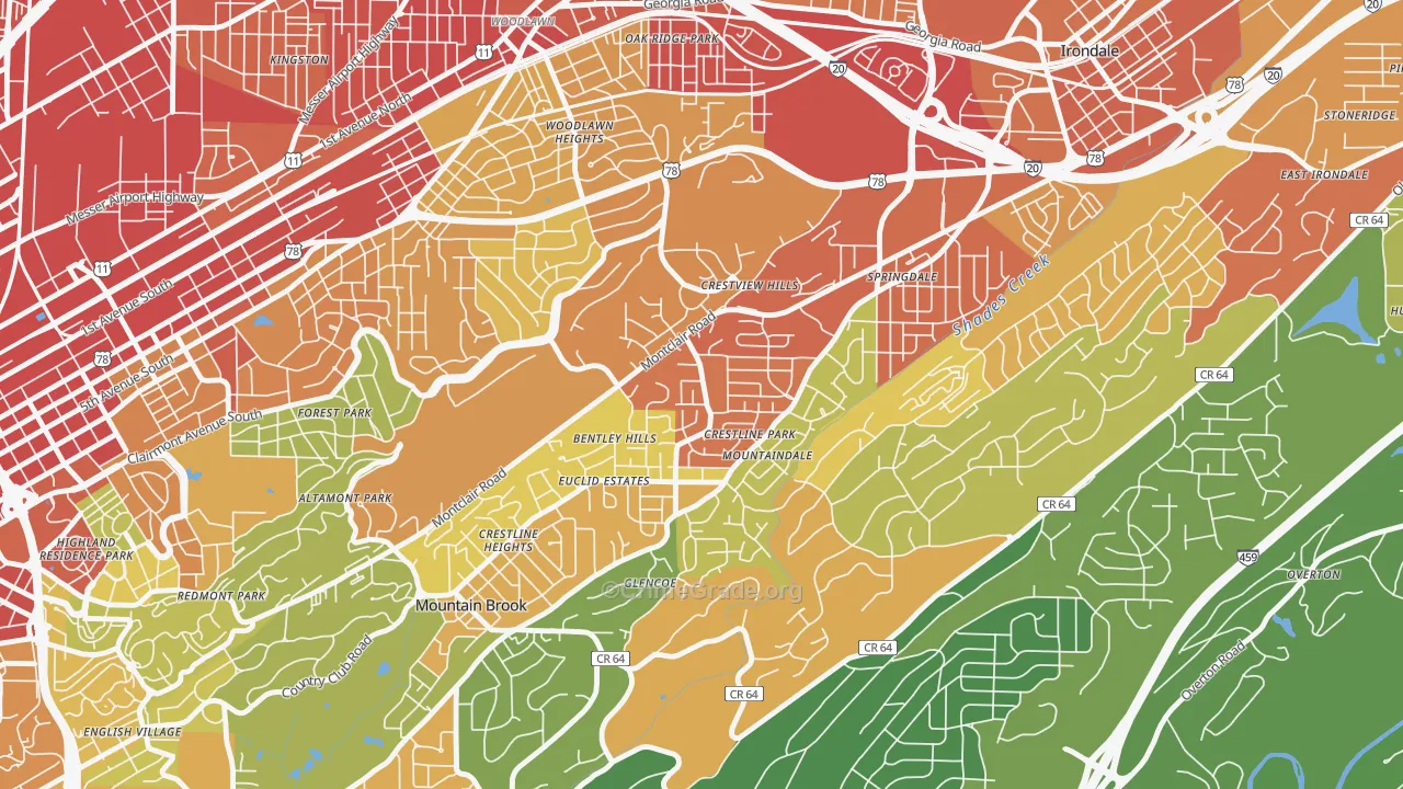 Crestline, Birmingham, AL Map of Robbery Rates