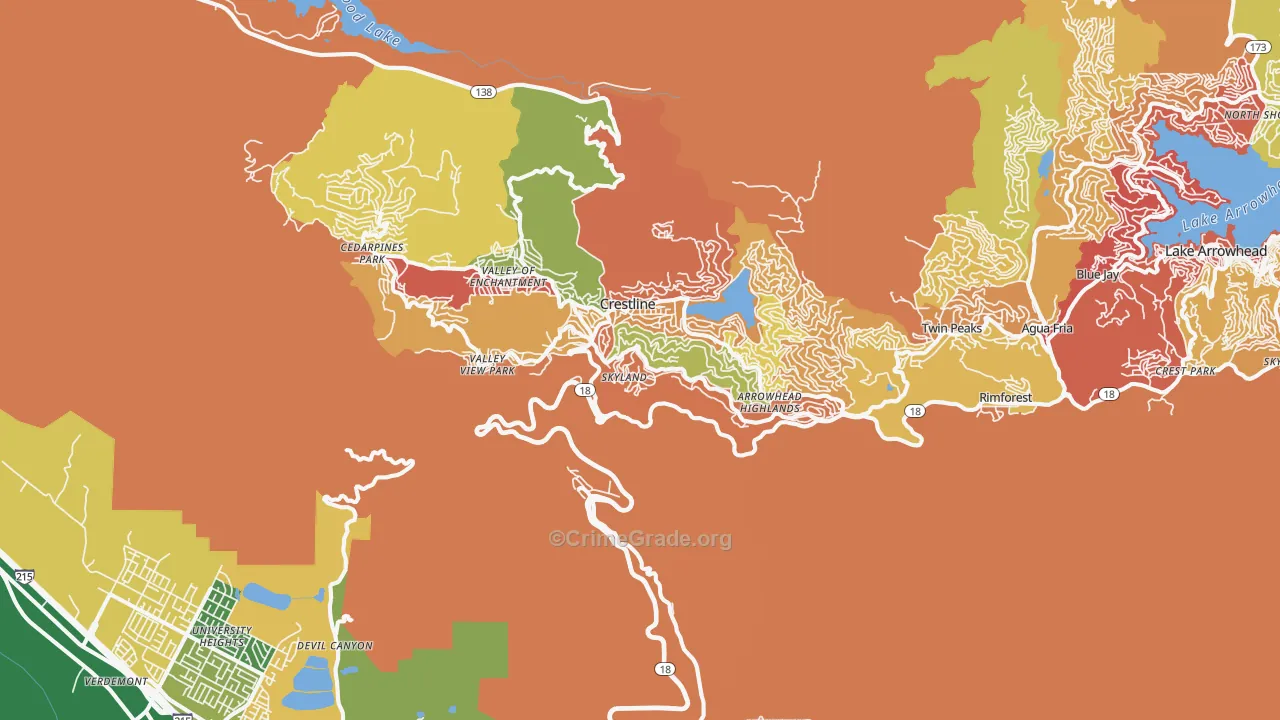 Crestline, CA Map of Robbery Rates
