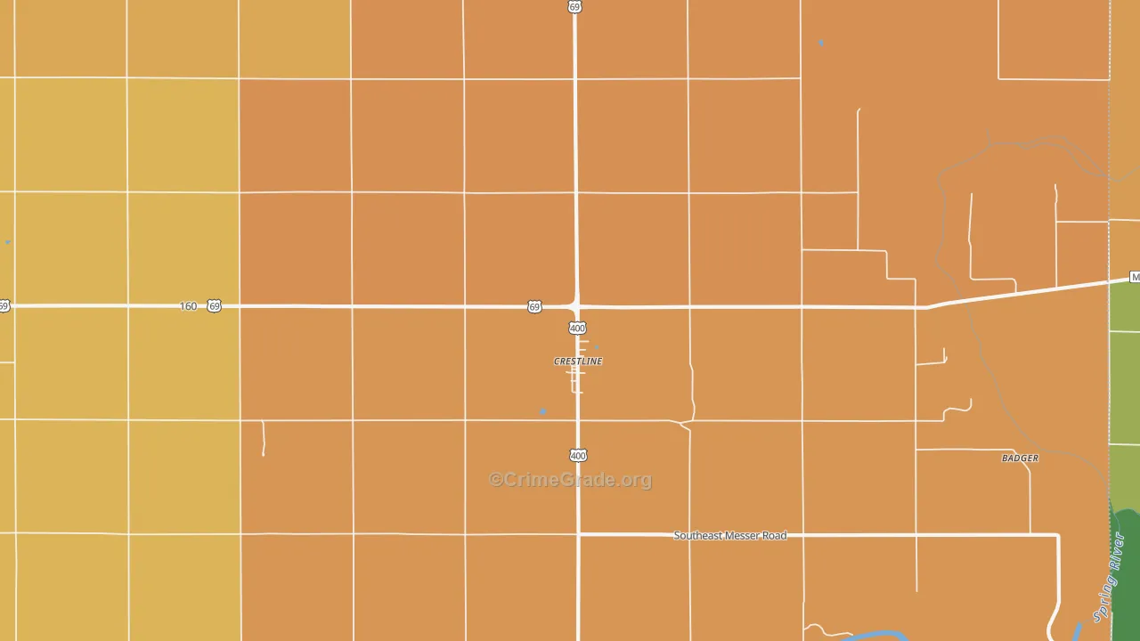 Crestline, KS Map of Robbery Rates