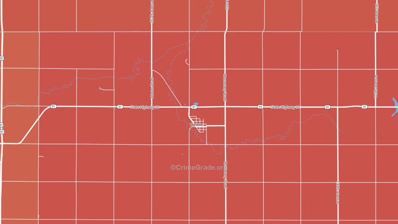Creston, NE Map of Robbery Rates