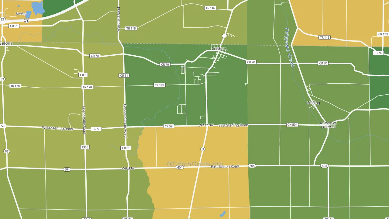 Creston, OH Map of Robbery Rates