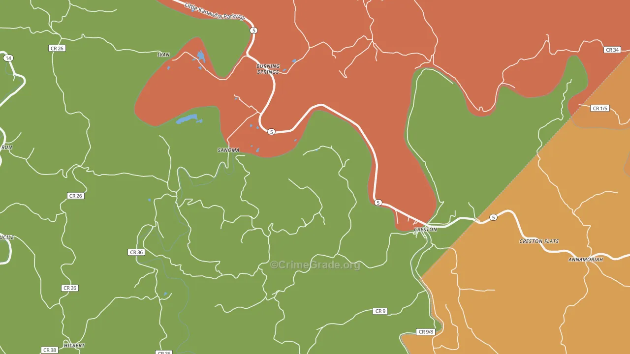 Creston, WV Map of Robbery Rates