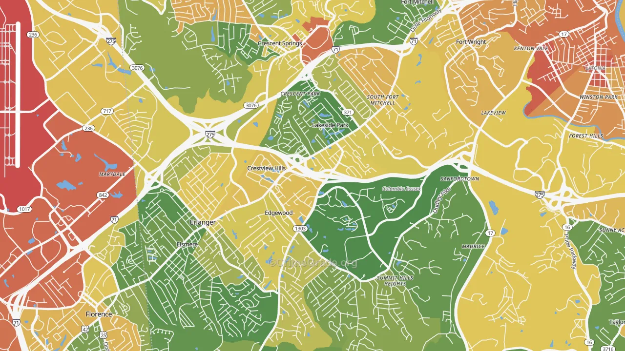 Crestview Hills, KY Map of Robbery Rates