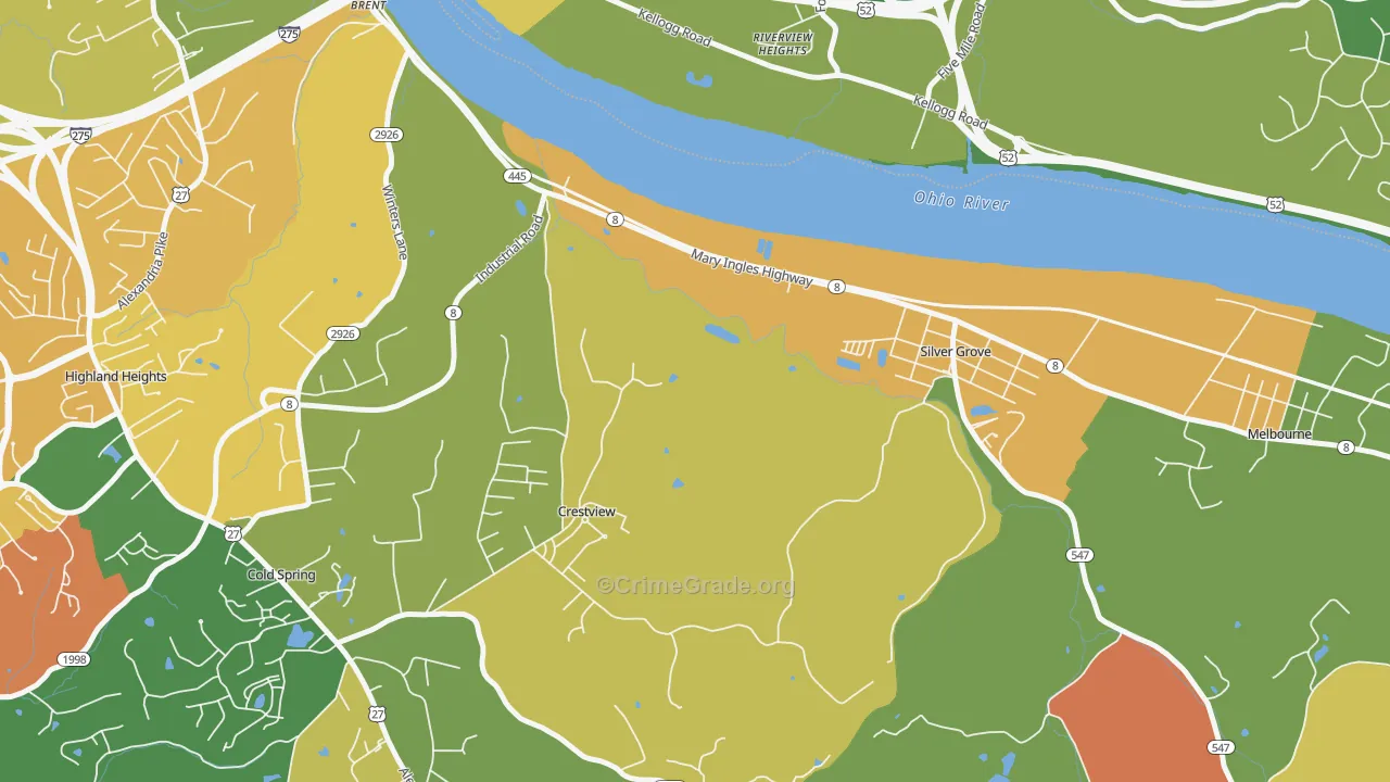 Crestview, KY Map of Robbery Rates