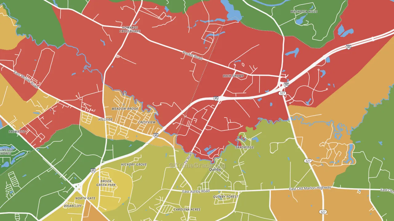 Crestview, SC Map of Robbery Rates