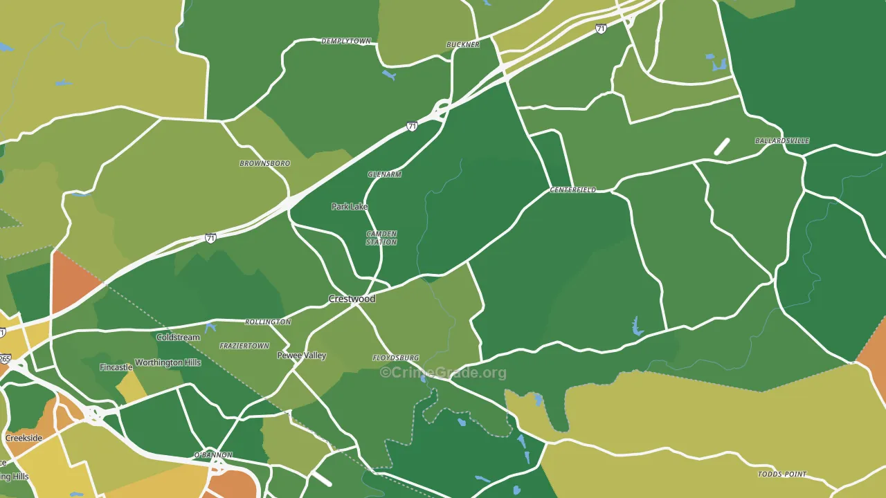 Crestwood, KY Map of Robbery Rates