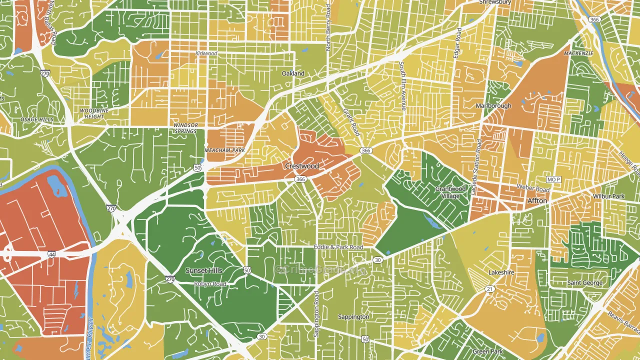 Crestwood, MO Map of Robbery Rates
