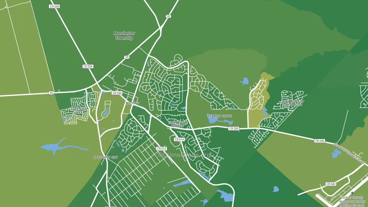 Crestwood Village, NJ Map of Robbery Rates