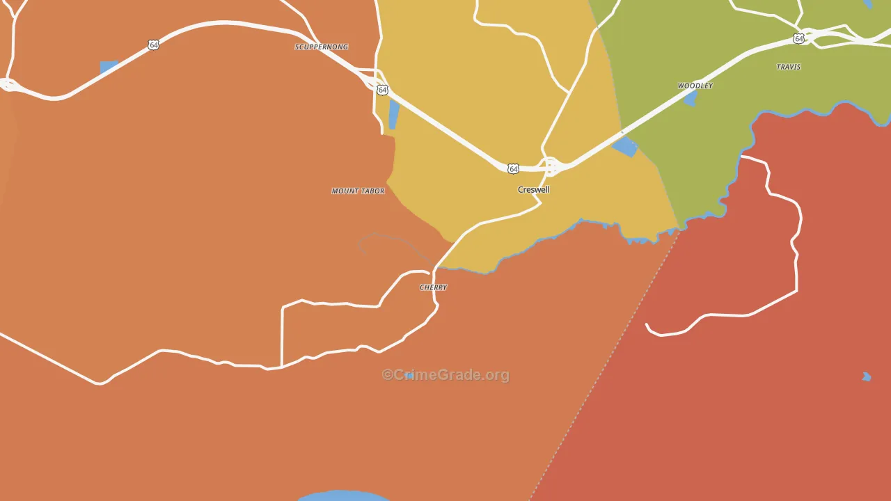 Creswell, NC Map of Robbery Rates