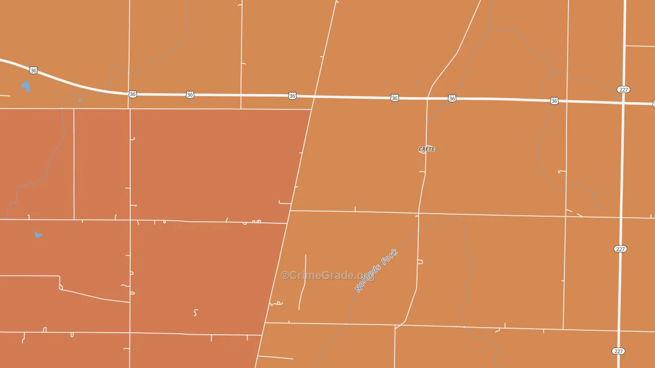 Crete, IN Map of Robbery Rates