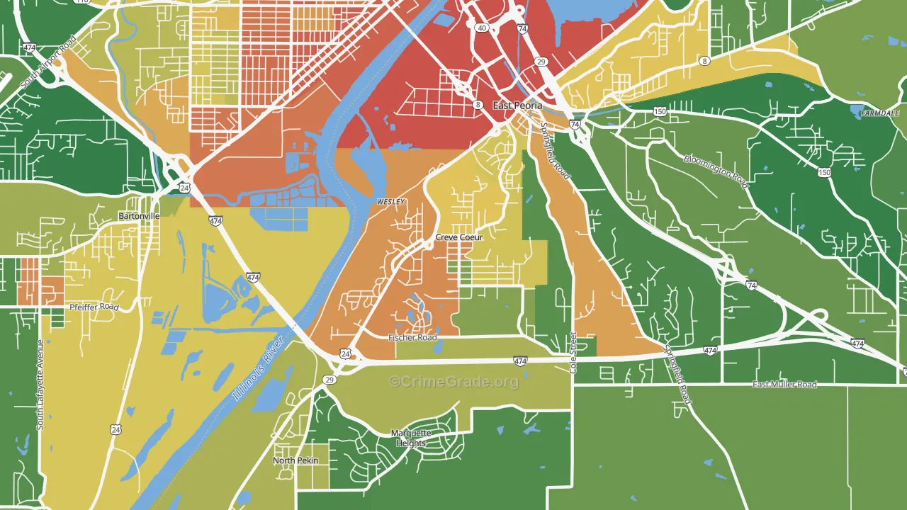 Creve Coeur, IL Map of Robbery Rates