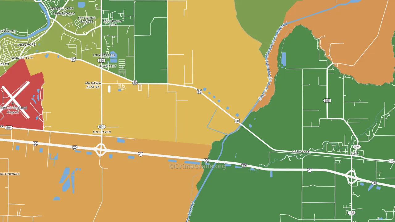 Crew Lake, LA Map of Robbery Rates