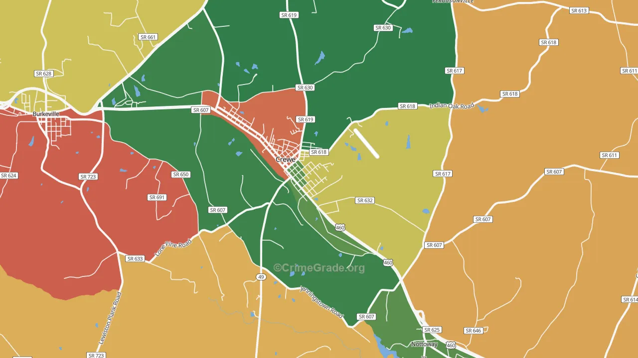 Crewe, VA Map of Robbery Rates