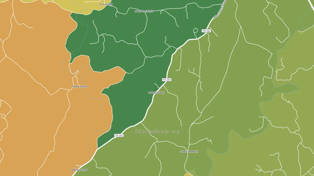 Crewstown, TN Map of Robbery Rates