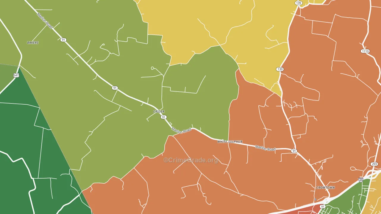 Crider, KY Map of Robbery Rates