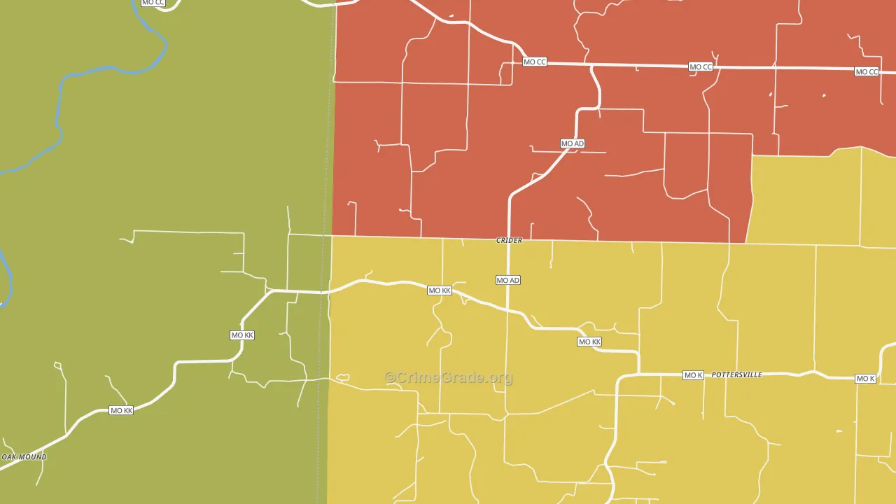 Crider, MO Map of Robbery Rates