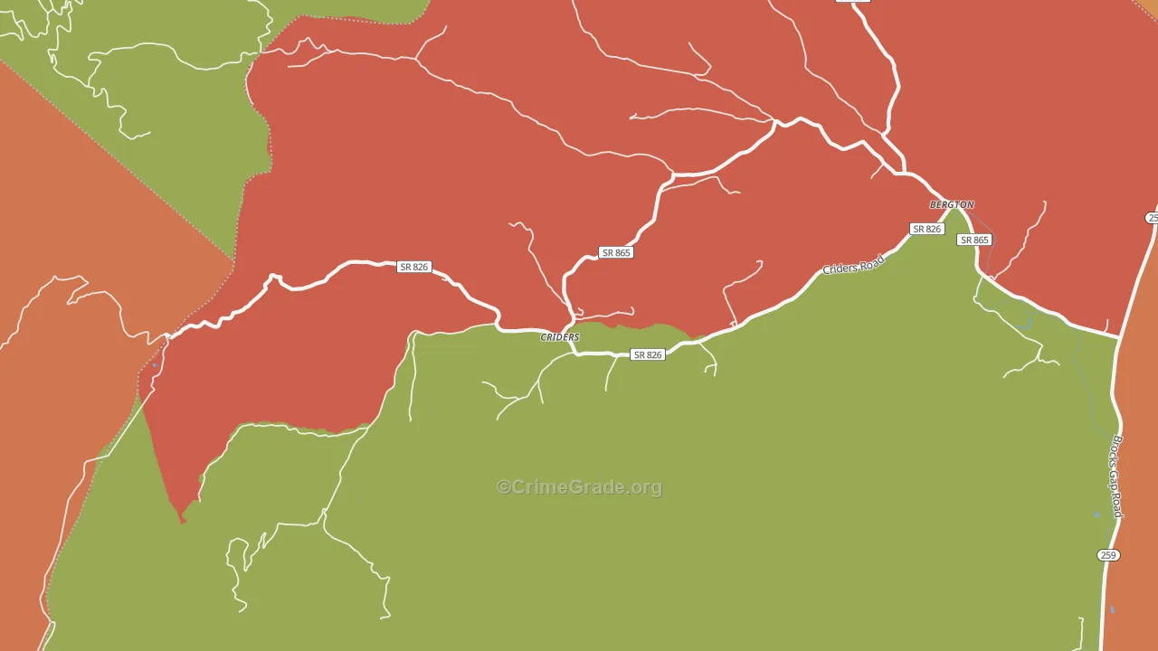 Criders, VA Map of Robbery Rates