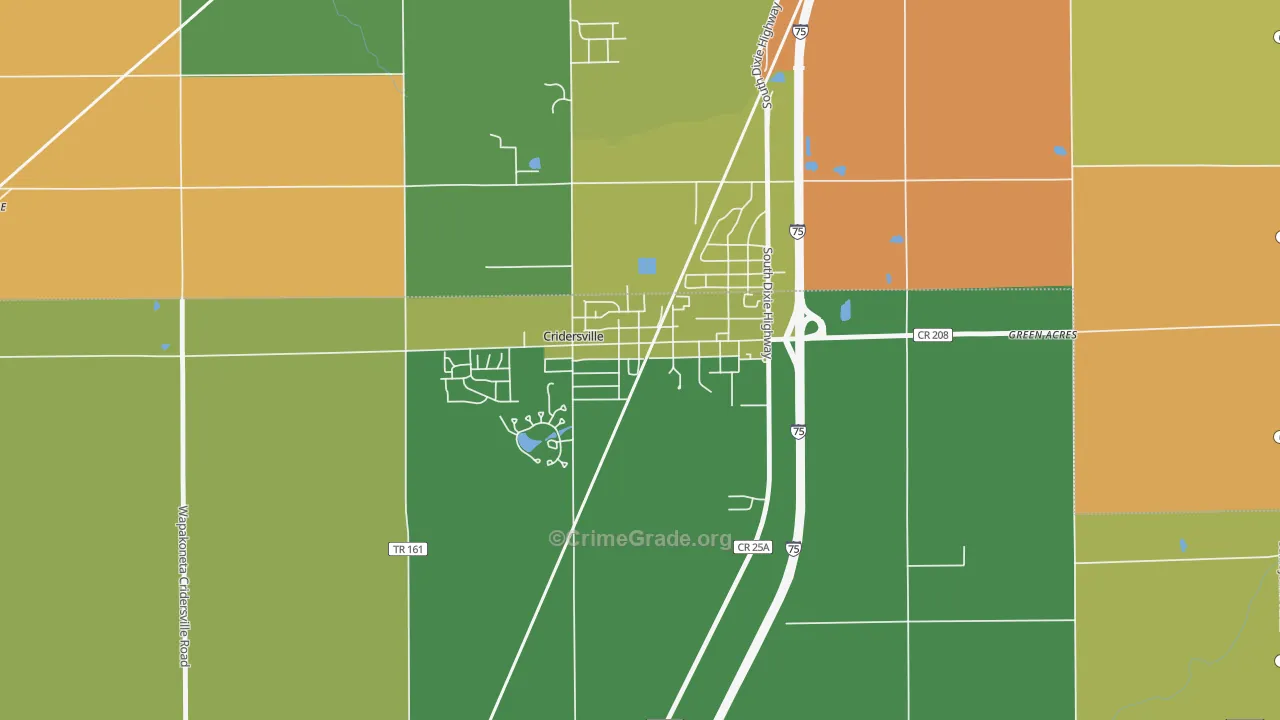 Cridersville, OH Map of Robbery Rates