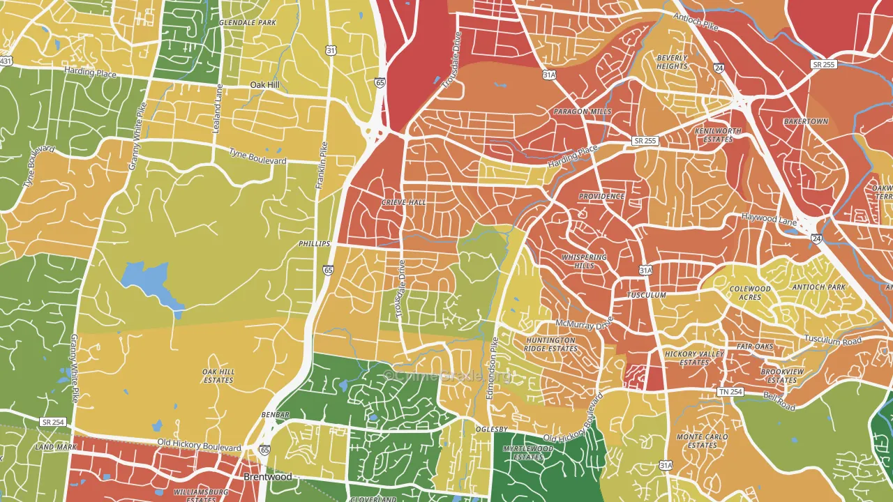 Crieve Hall, Nashville, TN Map of Robbery Rates