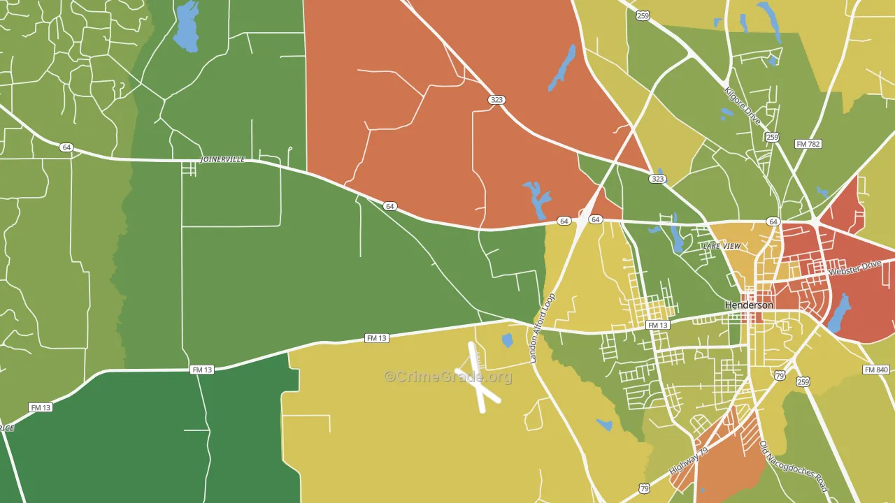 Crimcrest, TX Map of Robbery Rates