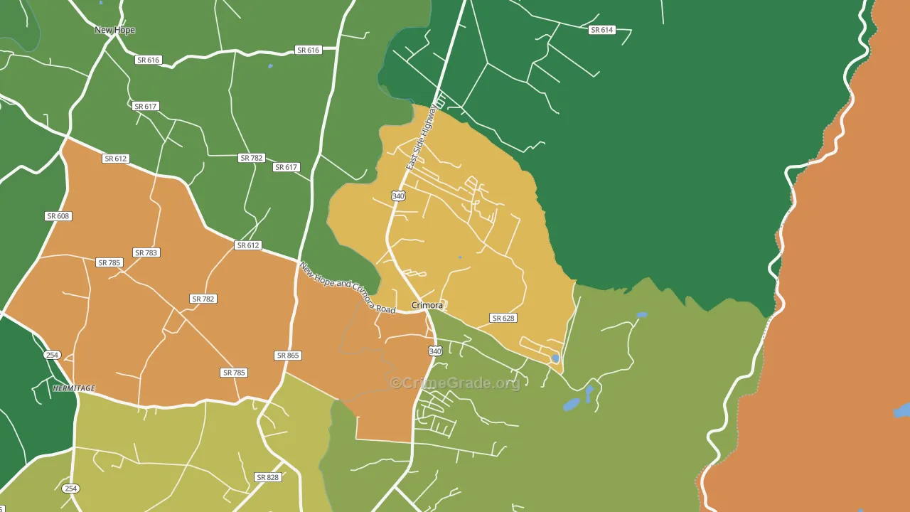 Crimora, VA Map of Robbery Rates
