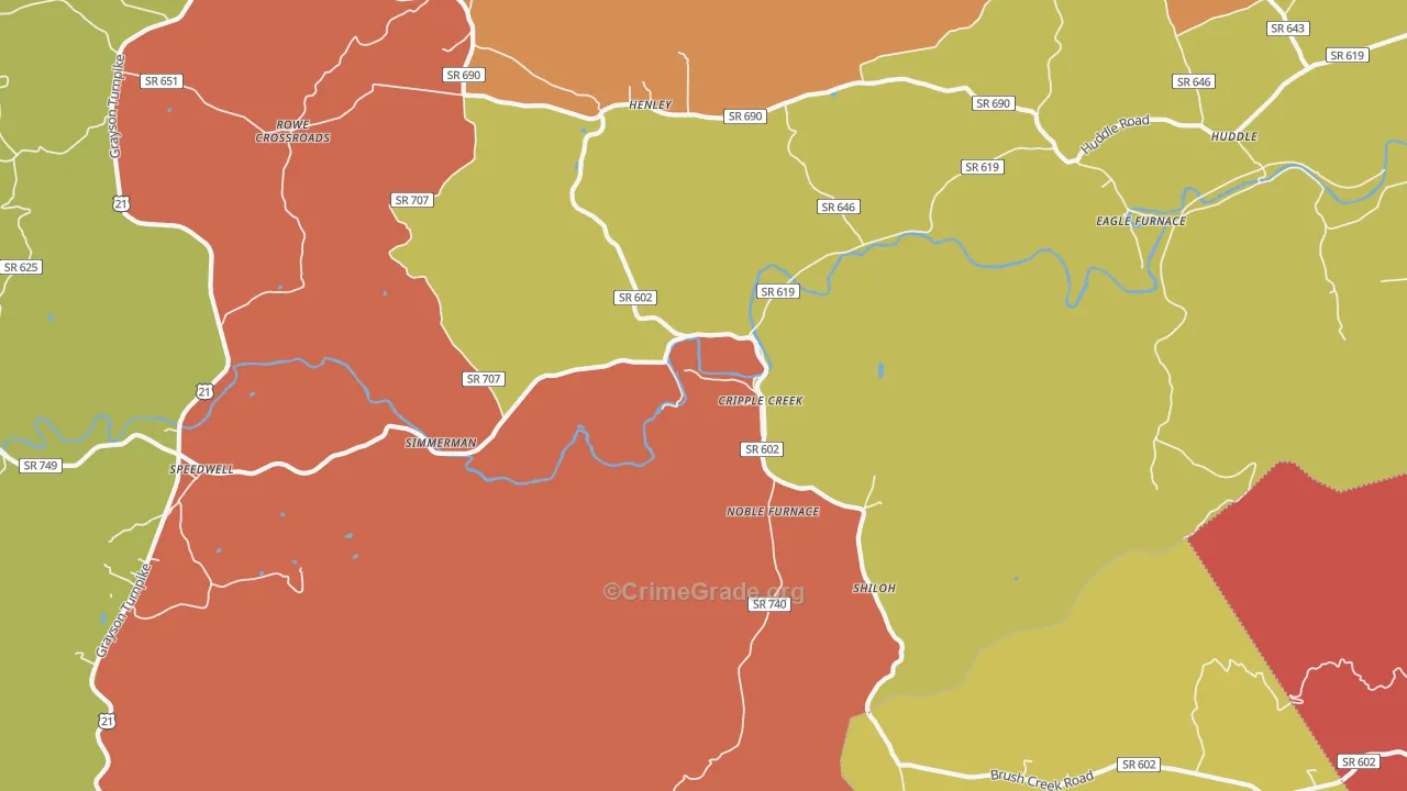 Cripple Creek, VA Map of Robbery Rates