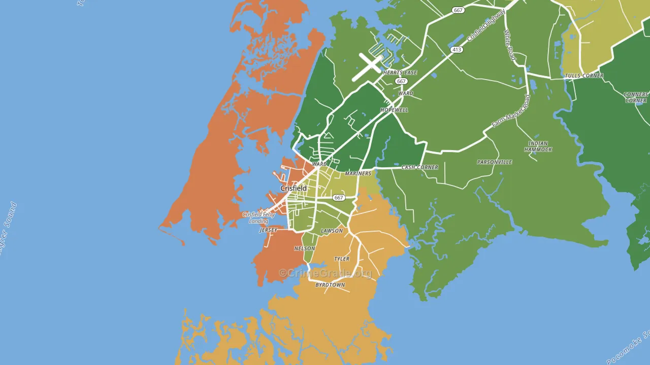 Crisfield, MD Map of Robbery Rates