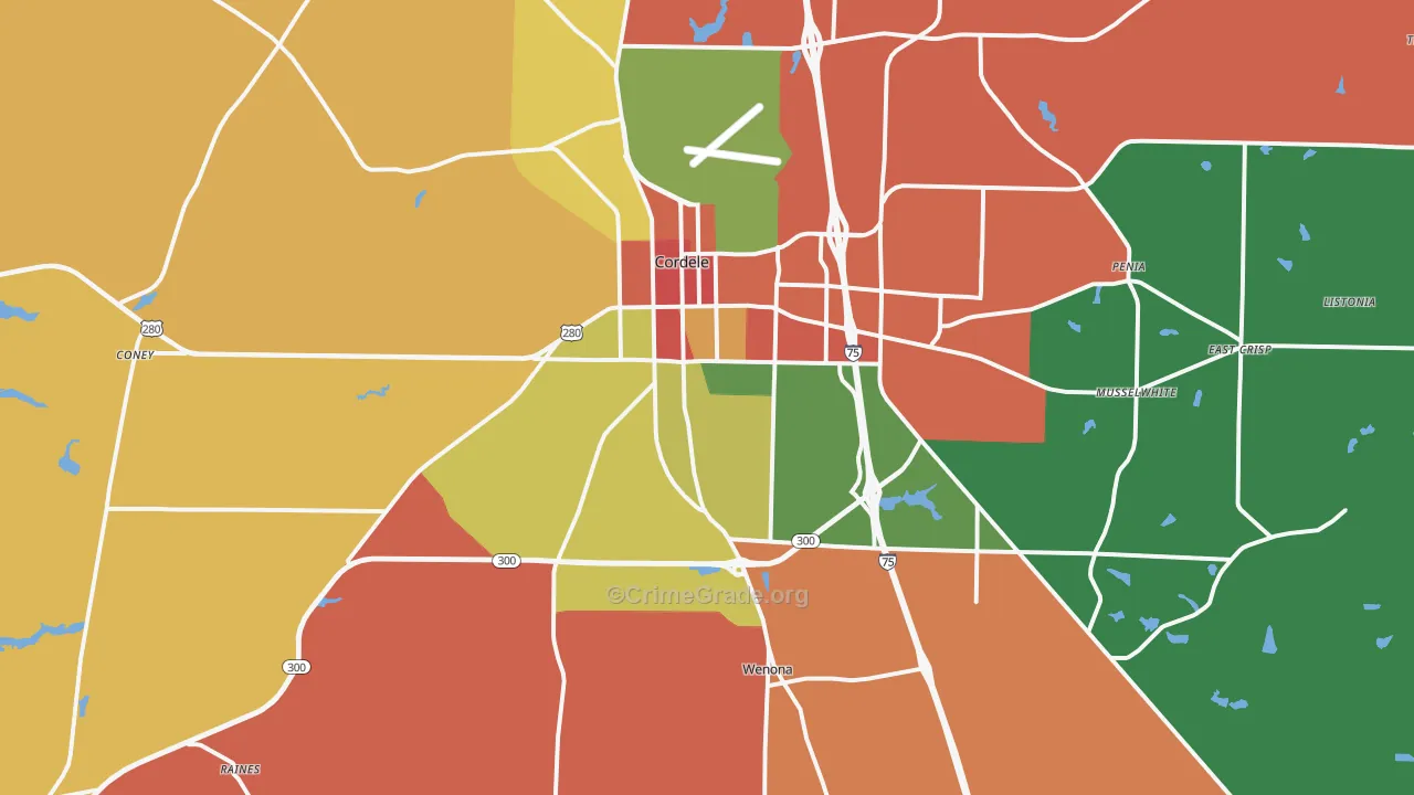 Crisp County, GA Map of Robbery Rates