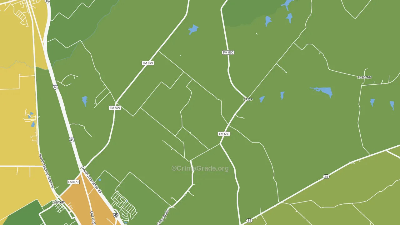 Crisp, TX Map of Robbery Rates